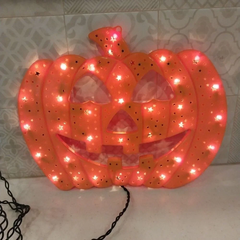 Vintage Halloween Pumpkin Light Jack O Lantern Star Cutouts Plug In